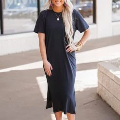 Mono B Athleisure New Arrivals Mono B Black T-Shirt Maxi Dress