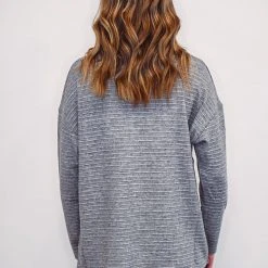 Mono B Athleisure Mono B Charcoal Stripe Ribbed Pullover New Arrivals