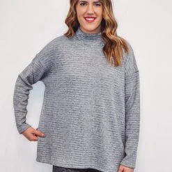 Mono B Athleisure Mono B Charcoal Stripe Ribbed Pullover New Arrivals