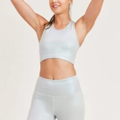Mono B Athleisure Mono B Iridescent Silver Foil Racerback Sports Bra
