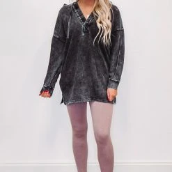 Mono B Athleisure Ladies' Mono B Black Longline Hoodie Pullover