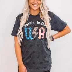 Purple Door Boutique Ladies' Rockin' In The USA Star Black Tee