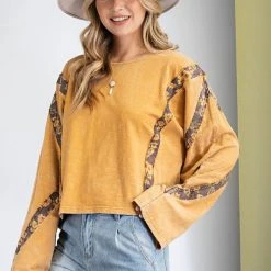 Purple Door Boutique Boho Love Mustard Cropped Top