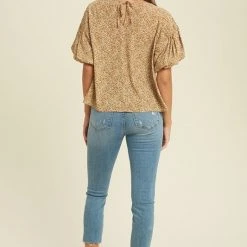 Purple Door Boutique Mustard Floral Puff Sleeve Top Summer SALE