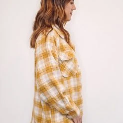 Purple Door Boutique New Arrivals Winter Sunshine Mustard Plaid Shacket