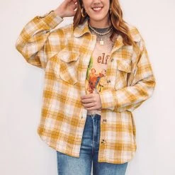 Purple Door Boutique New Arrivals Winter Sunshine Mustard Plaid Shacket
