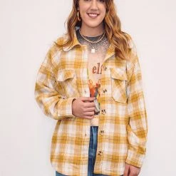 Purple Door Boutique New Arrivals Winter Sunshine Mustard Plaid Shacket