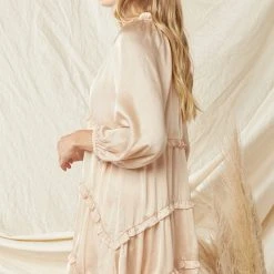 Purple Door Boutique Satin Babydoll Dress In Natural