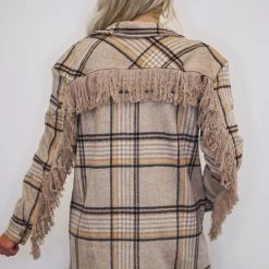 Purple Door Boutique New Arrivals Fringe Life Khaki Plaid Shacket
