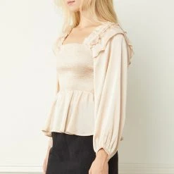 Purple Door Boutique Ladies' Satin Peplum Top In Natural