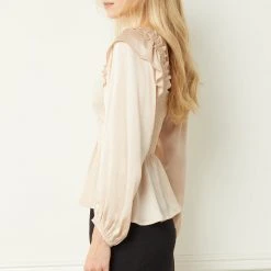 Purple Door Boutique Ladies' Satin Peplum Top In Natural