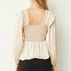 Purple Door Boutique Ladies' Satin Peplum Top In Natural