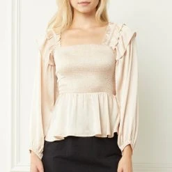 Purple Door Boutique Ladies' Satin Peplum Top In Natural