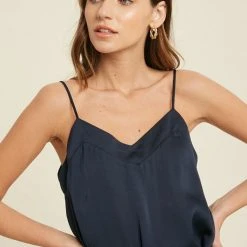 Purple Door Boutique Forever You Satin Navy Tank Top Ladies'