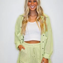 Purple Door Boutique Light Green Oversized Waffle Top New Arrivals