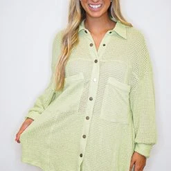 Purple Door Boutique Light Green Oversized Waffle Top New Arrivals