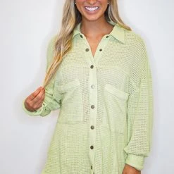 Purple Door Boutique Light Green Oversized Waffle Top New Arrivals