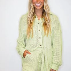 Purple Door Boutique Light Green Oversized Waffle Top New Arrivals