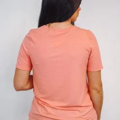 Purple Door Boutique Ladies' Classic Ribbed Cut Out Peach Top