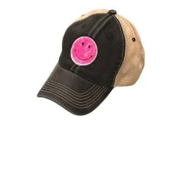 Judith March Headwear Retro Pink Smiley Patch Hat
