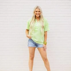 The Purple Door Boutique New Arrivals Summer Knit Neon Green Top
