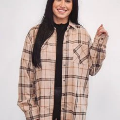 Purple Door Boutique New Arrivals Classic Tan Plaid Flannel Shirt