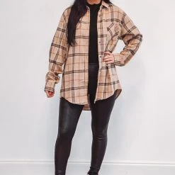 Purple Door Boutique New Arrivals Classic Tan Plaid Flannel Shirt