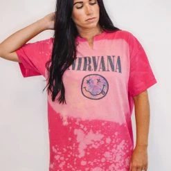 Purple Door Boutique Ladies' NIRVANA Tie Dye Smiley Pink Tee