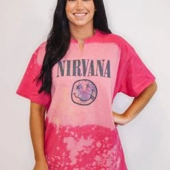 Purple Door Boutique Ladies' NIRVANA Tie Dye Smiley Pink Tee