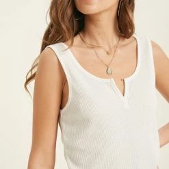 Purple Door Boutique Ladies' Notch Waffle Ivory Tank Top