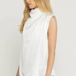 Purple Door Boutique Satin Elegance Off White Top Ladies'