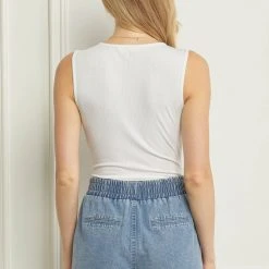 Purple Door Boutique Basic Off White Ribbed Bodysuit