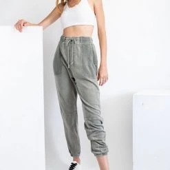 Purple Door Boutique Faded Olive Terry Knit Joggers