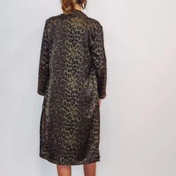 Purple Door Boutique Olive Leopard Print Satin Duster