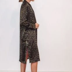 Purple Door Boutique Olive Leopard Print Satin Duster