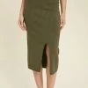 Purple Door Boutique Ladies' Olive Ribbed Knit Midi Skirt