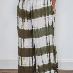 The Purple Door Boutique Tropical Breeze Olive Tie Dye Palazzo Pants Ladies'