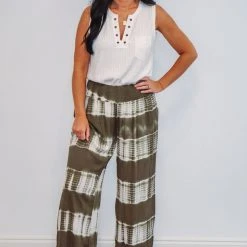 The Purple Door Boutique Tropical Breeze Olive Tie Dye Palazzo Pants Ladies'