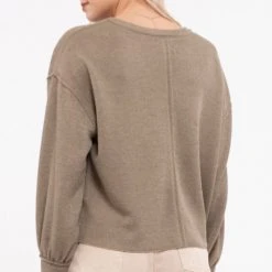 Purple Door Boutique Ladies' Olive Relaxed Ribbed Knit Top