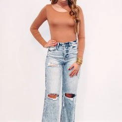 Purple Door Boutique Non Basic Tan Mock Neck Bodysuit New Arrivals