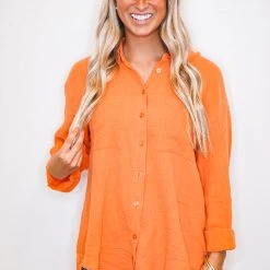 The Purple Door Boutique New Arrivals Sunset Stroll Orange Gauze Top