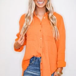 The Purple Door Boutique New Arrivals Sunset Stroll Orange Gauze Top