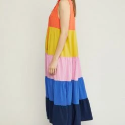 Purple Door Boutique Orange Combo Colorblock Maxi Dress