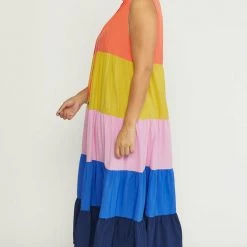 Purple Door Boutique Orange Combo Colorblock Maxi Dress