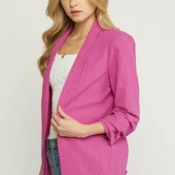 Purple Door Boutique Best Basic Magenta Linen Blazer