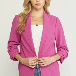 Purple Door Boutique Best Basic Magenta Linen Blazer