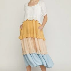 Purple Door Boutique Prettiest Pastels Colorblock Midi Dress