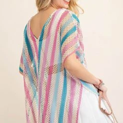 Purple Door Boutique Pastel Cream Crochet Style Top Ladies'