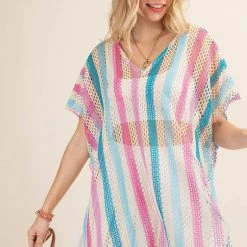 Purple Door Boutique Pastel Cream Crochet Style Top Ladies'