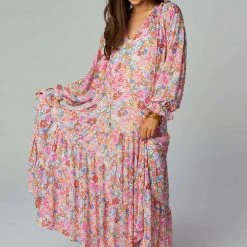 Buddy Love Greta Long Sleeve Maxi Dress Flower Patch